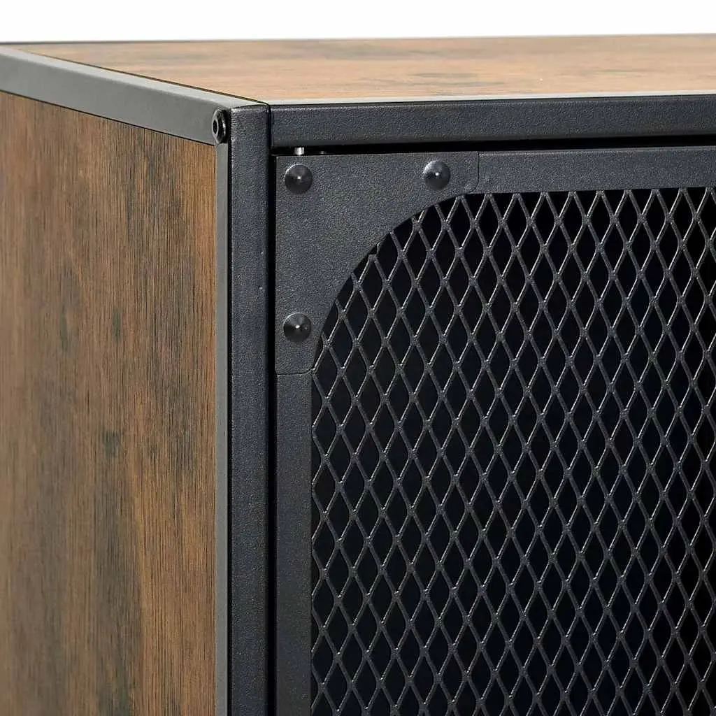 Rustic Brown TV Cabinet with Mesh Doors and Shelf