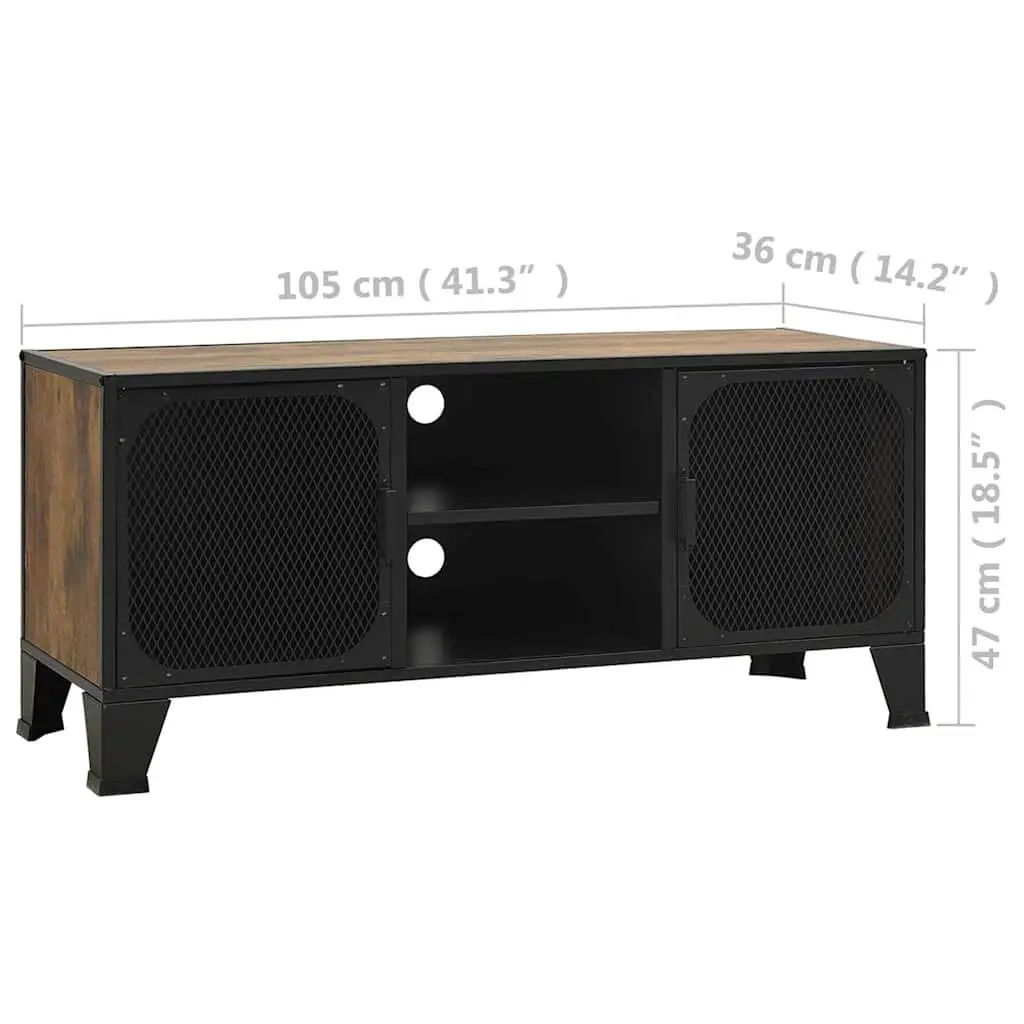 Rustic Brown TV Cabinet with Mesh Doors and Shelf