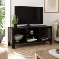 Durable Grey TV Cabinet with Mesh Doors and Shelf
