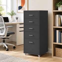 Metal Office Storage Cabinet with 5 Drawers and Wheels