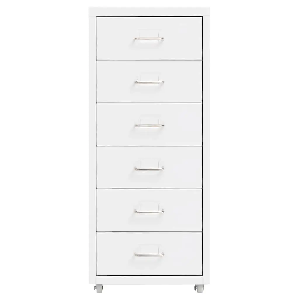6 Drawer Mobile Filing Cabinet with Wheels in White