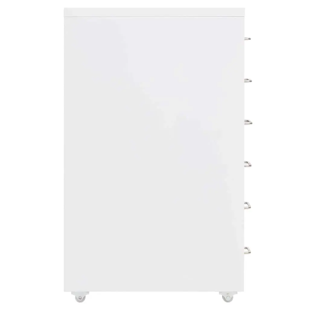 6 Drawer Mobile Filing Cabinet with Wheels in White