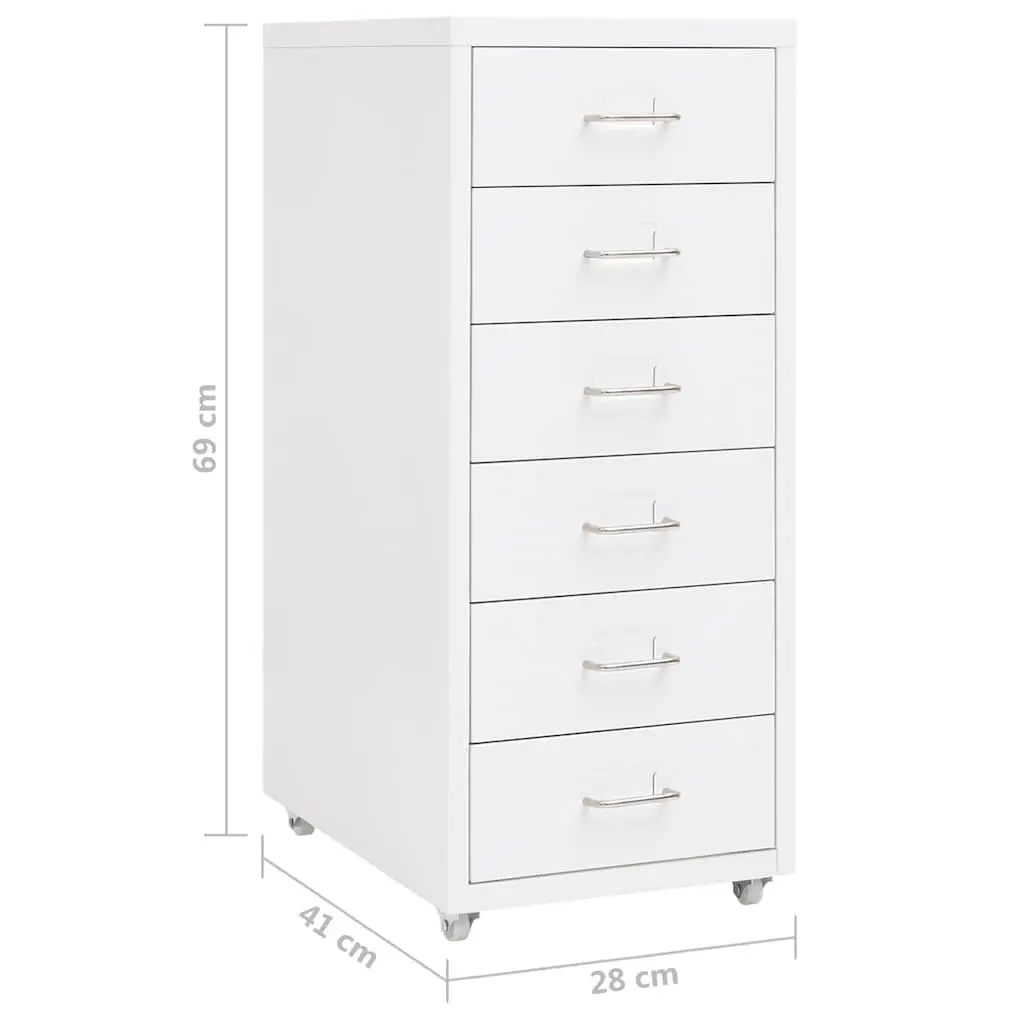 6 Drawer Mobile Filing Cabinet with Wheels in White