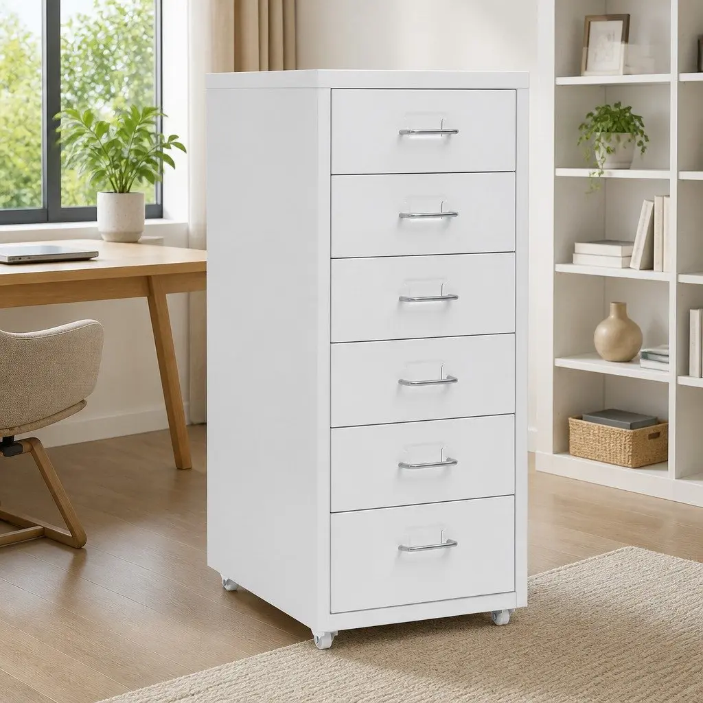 Grey Metal File Cabinet with 6 Drawers