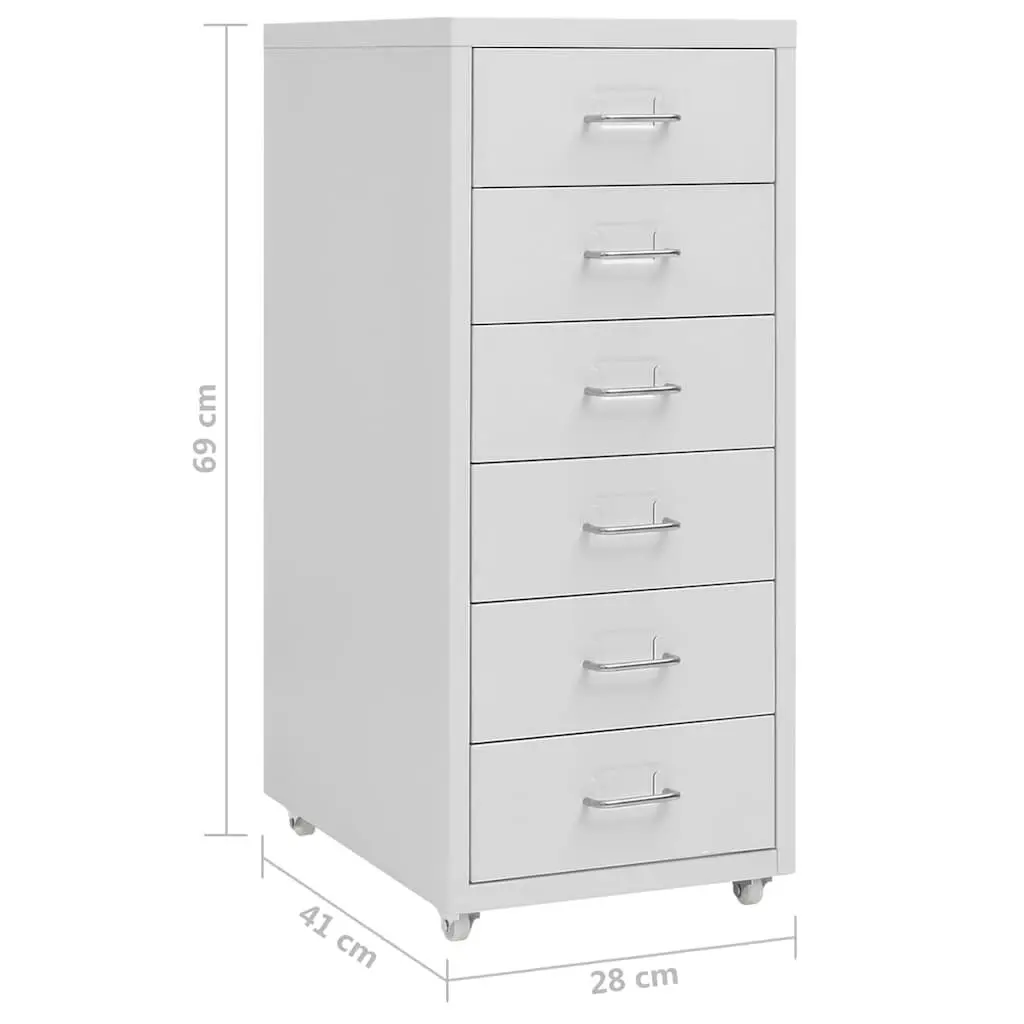 Mobile File Cabinet Metal 28W x 41D x 69H cm Grey 6 Drawers