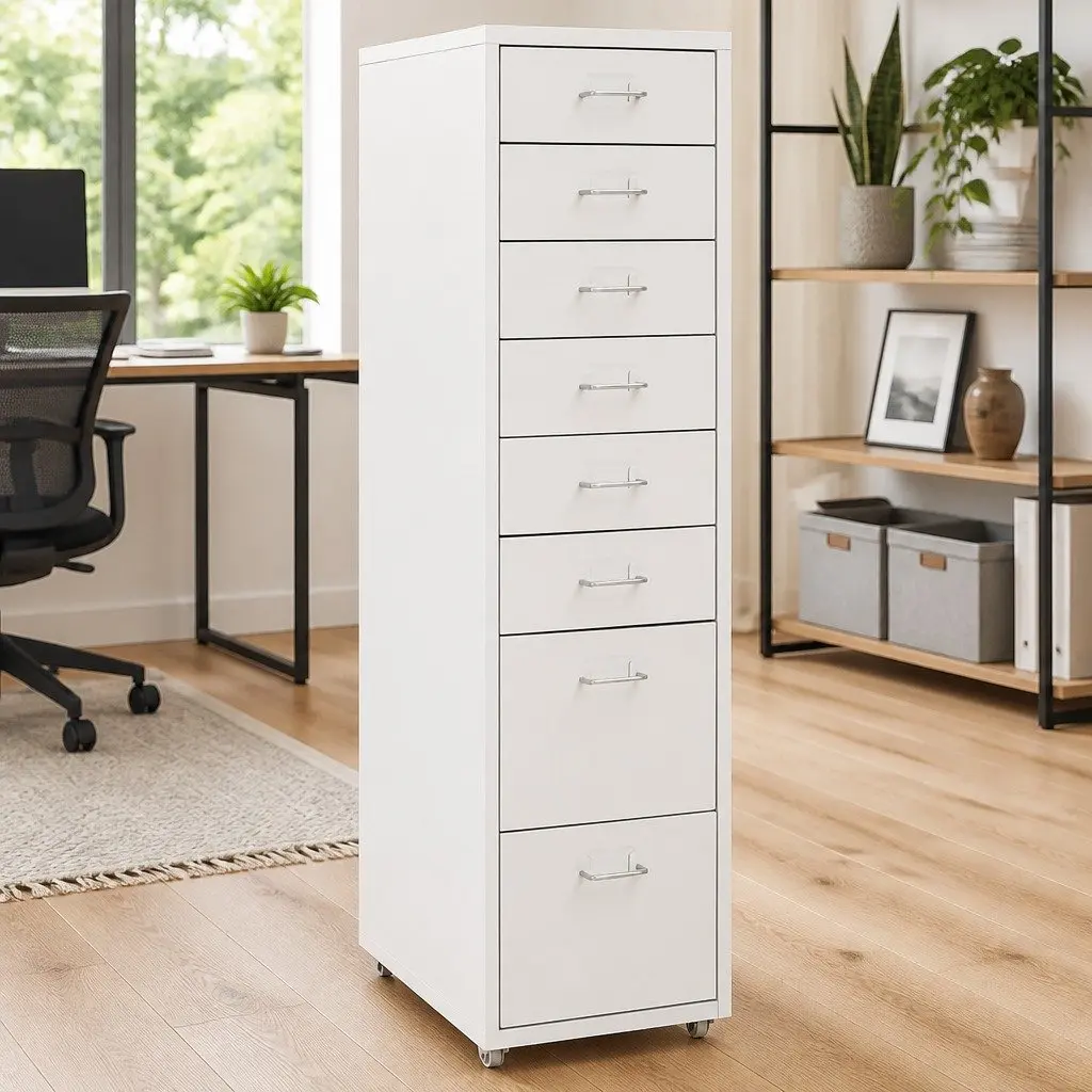8 Drawer Metal Mobile Filing Cabinet in Grey