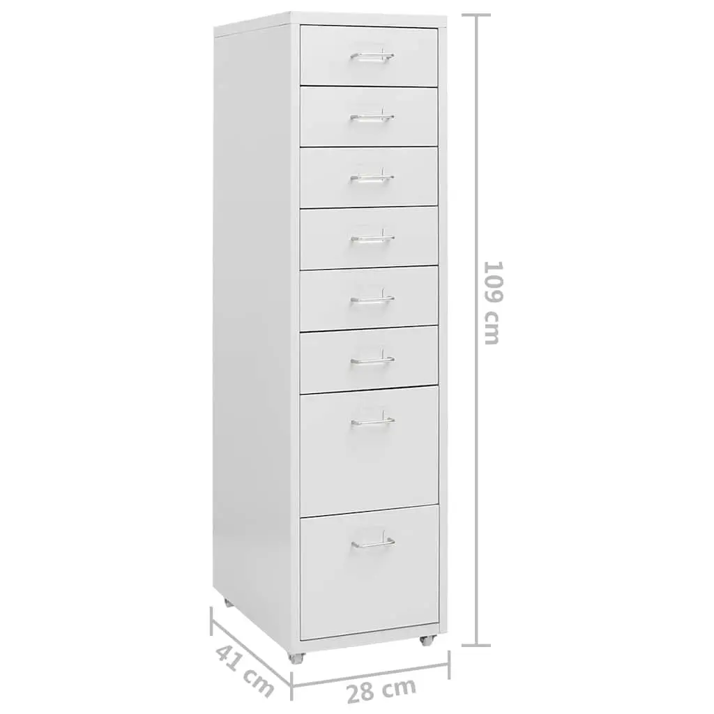8 Drawer Metal Mobile Filing Cabinet in Grey