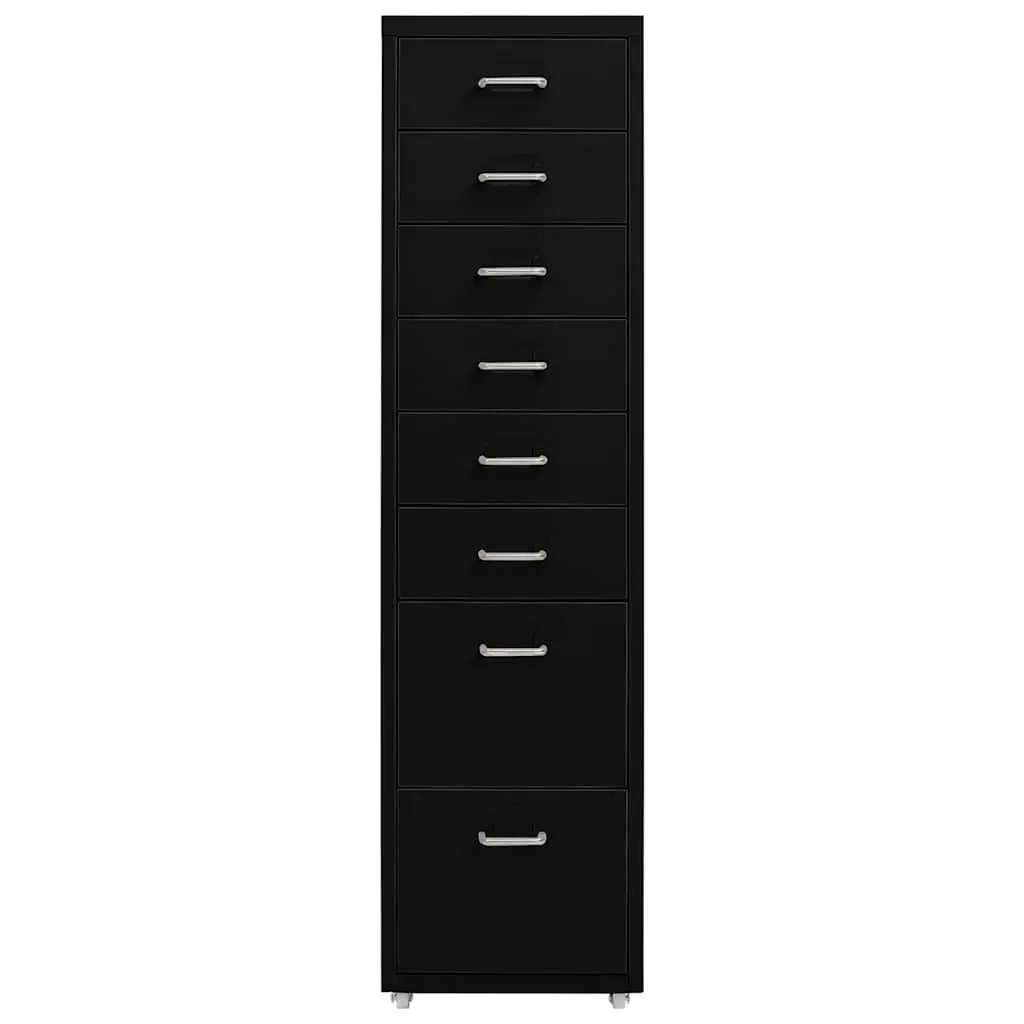 Mobile File Cabinet Metal 28x41x109cm Black 8 Drawer