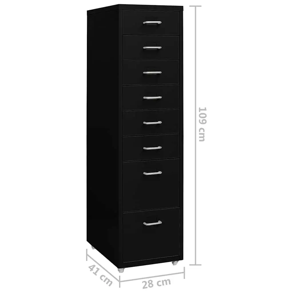 Mobile File Cabinet Metal 28x41x109cm Black 8 Drawer
