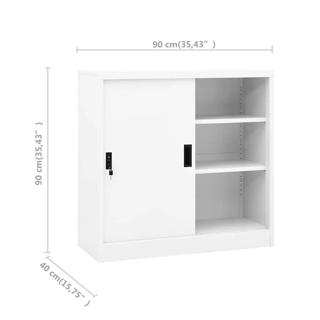 Storage Cabinet Steel 90x40x90cm White Sliding Door Lockable Shelves
