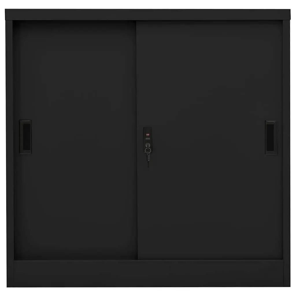 Black Steel Office Storage Cabinet with Sliding Door