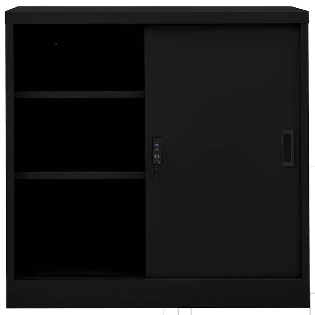 Black Steel Office Storage Cabinet with Sliding Door