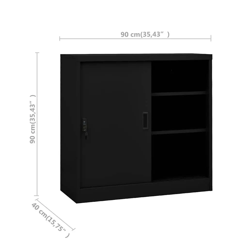 Black Steel Office Storage Cabinet with Sliding Door