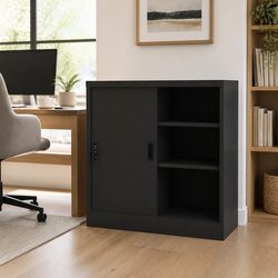 Sturdy Anthracite Office Storage Cabinet with Sliding Door