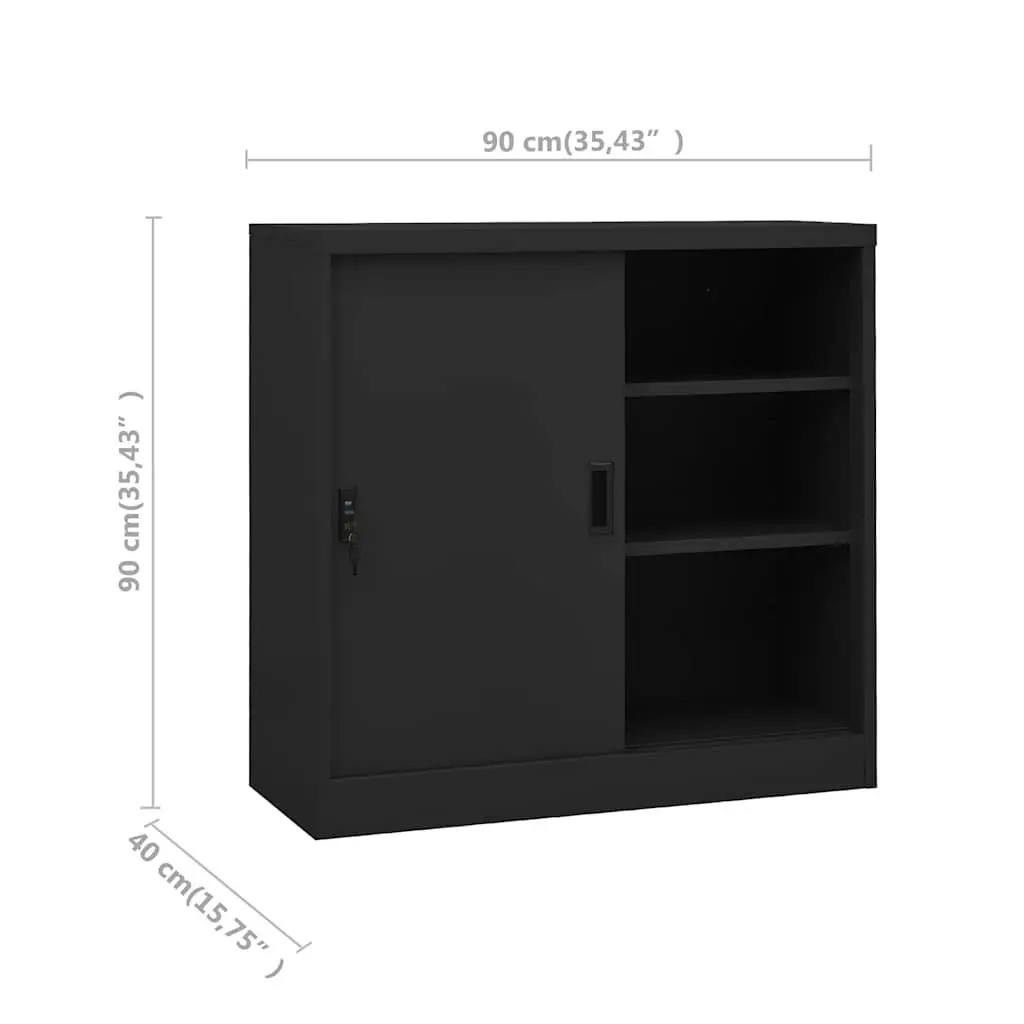 Anthracite Office Storage Cabinet with Sliding Door