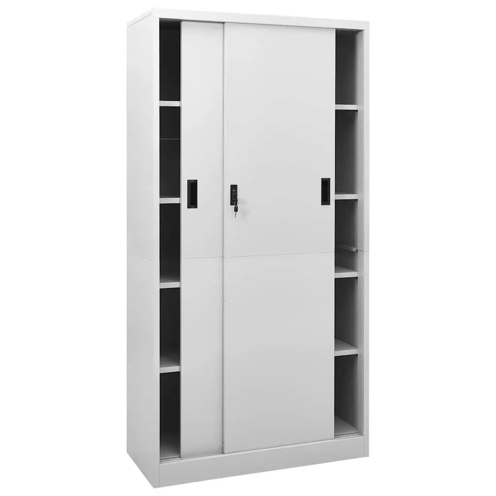 Sliding Door Office Storage Cabinet in Light Grey 90x40x180cm