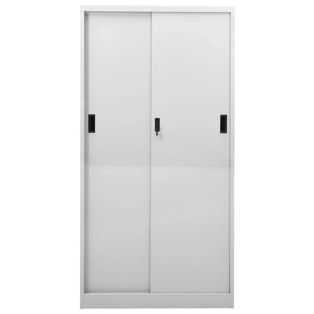 Sliding Door Office Storage Cabinet in Light Grey 90x40x180cm
