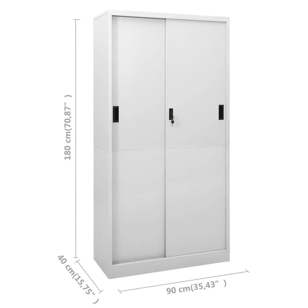 Sliding Door Office Storage Cabinet in Light Grey 90x40x180cm