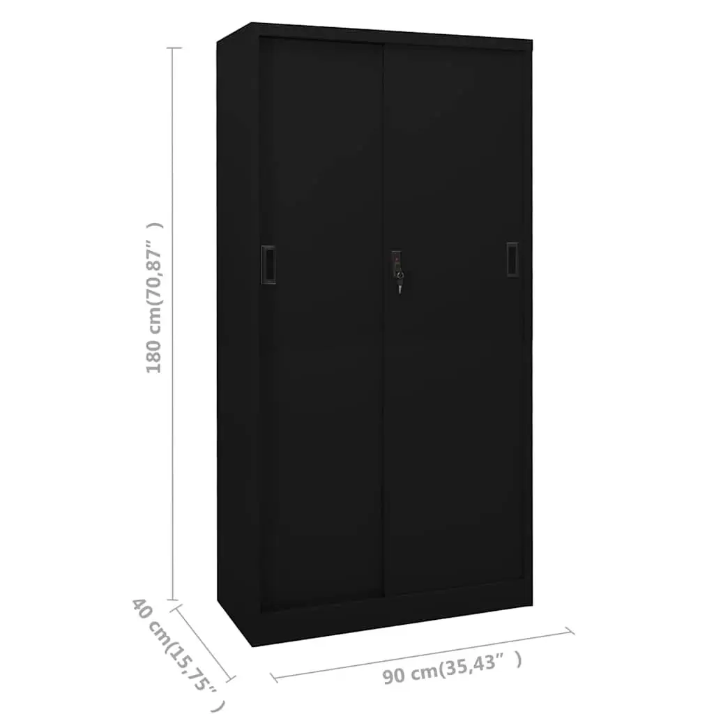 Storage Cabinet Steel Black Sliding Door 90W x 40D x 180H cm