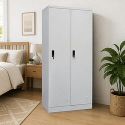 Durable Steel Grey Wardrobe Cabinet with Large Shelves