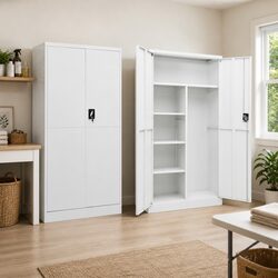 Durable 4 Shelf Steel Locker Cabinet in White