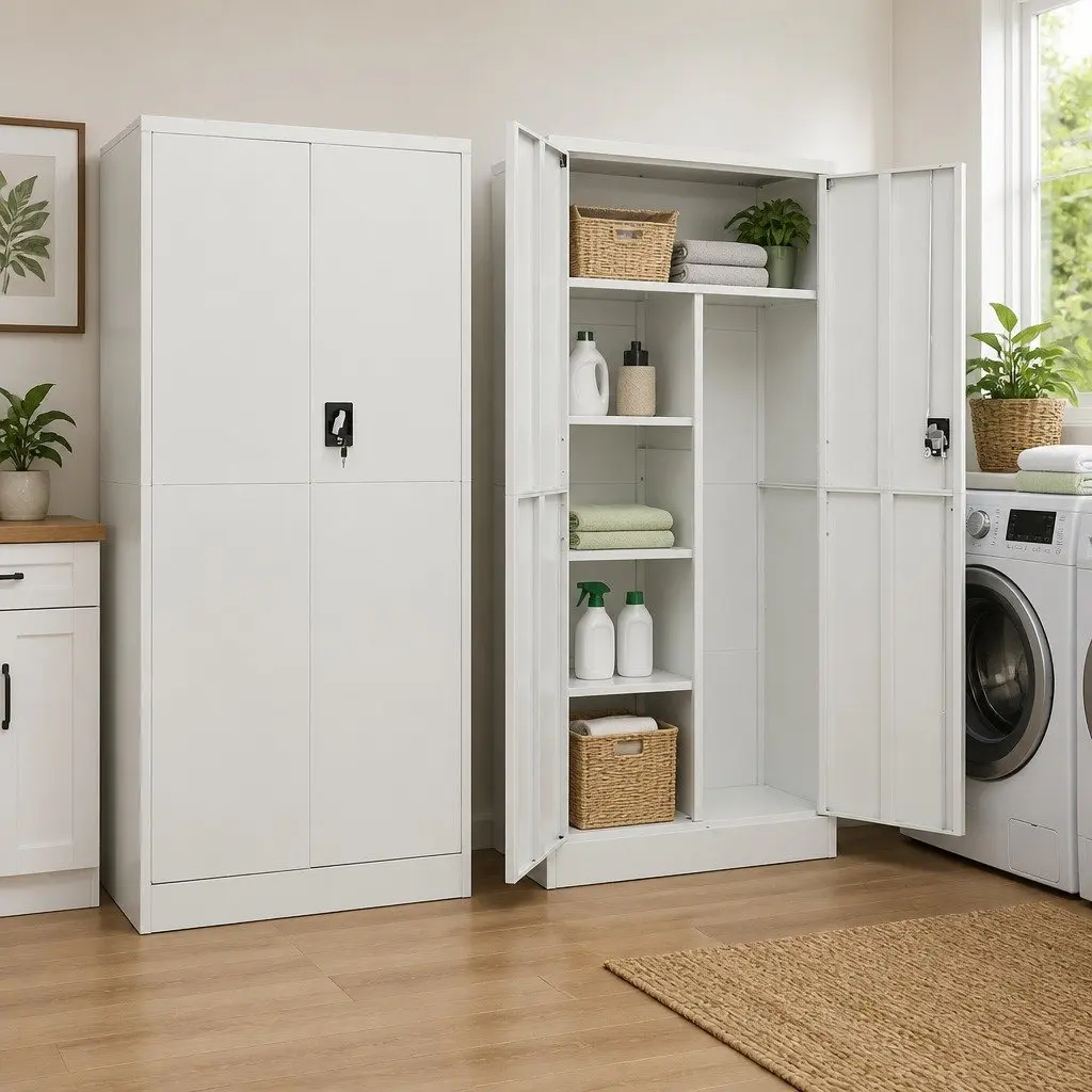 Grey Steel Locker Cabinet with 4 Shelves