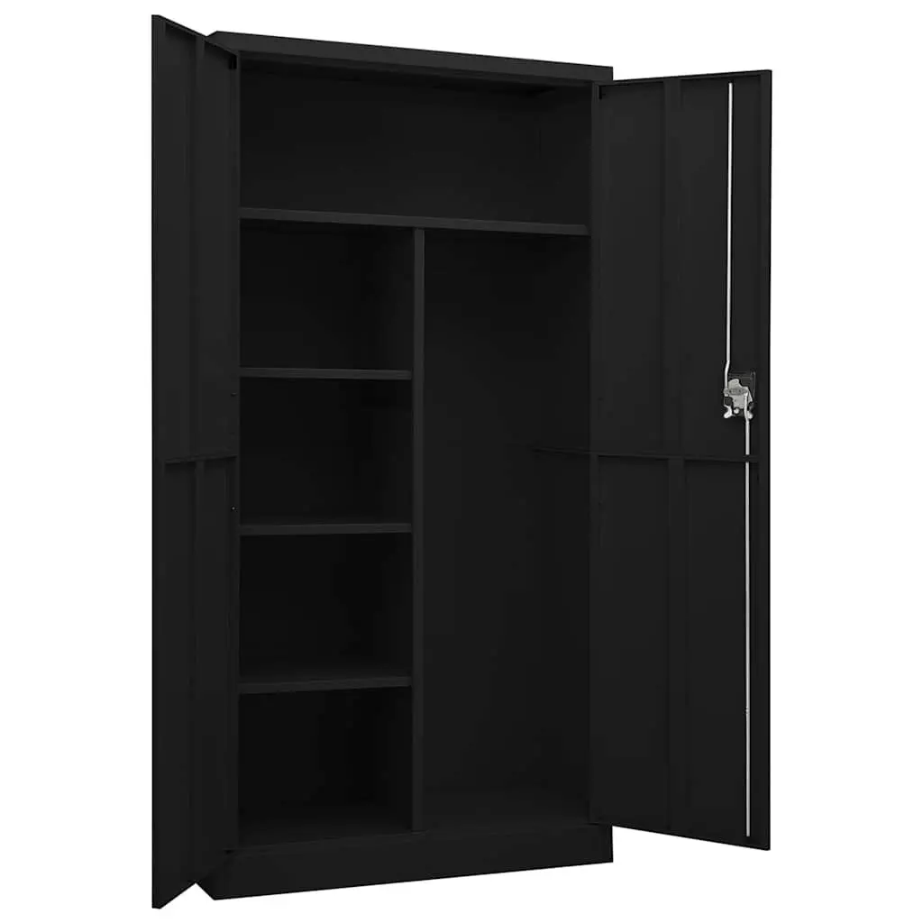 Steel Locker Cabinet Black Storage Organiser 4 Shelves Filing Wardrobe