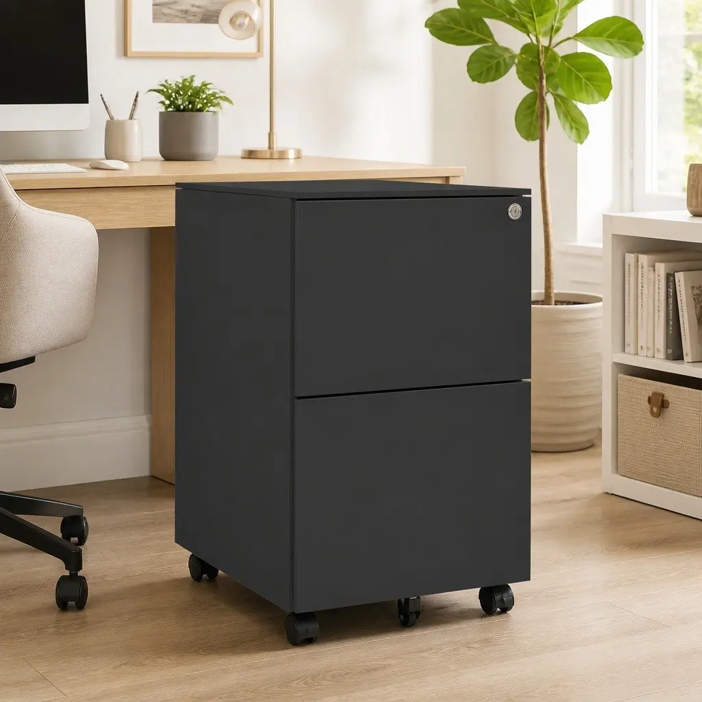 2 Drawer Mobile Filing Cabinet in Anthracite Steel