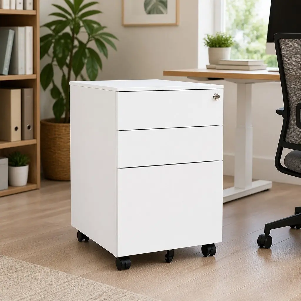 White 3 Drawer Steel Mobile File Cabinet