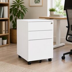 Durable White 3 Drawer Steel Mobile File Cabinet