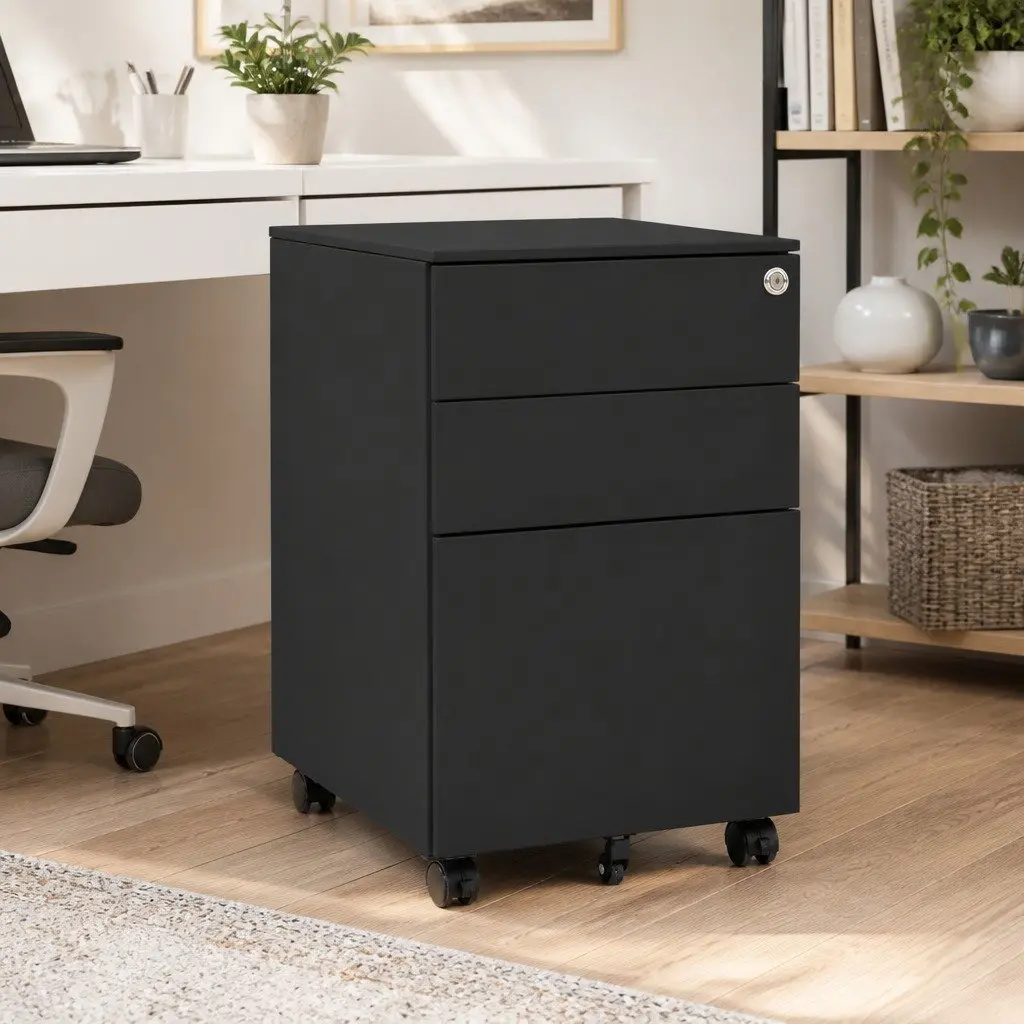 3 Drawer Mobile Filing Cabinet with Locks in Anthracite