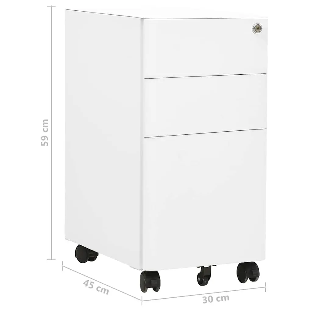 Mobile File Cabinet Steel 30 x 45 x 59 cm White 3 Drawer