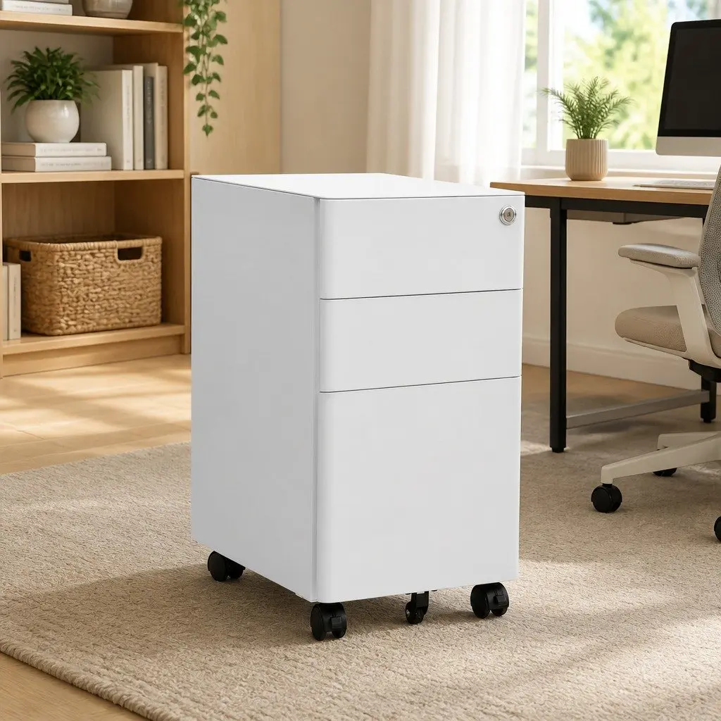 Steel Mobile File Cabinet with 3 Lockable Drawers