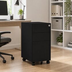 Durable 3-Drawer Black Steel Mobile File Cabinet with Lock