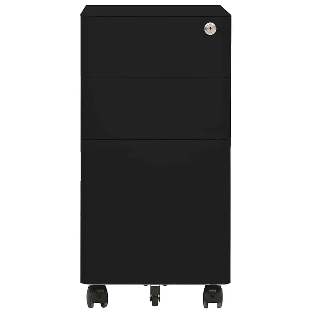 Mobile File Cabinet Steel 3 Drawer Black