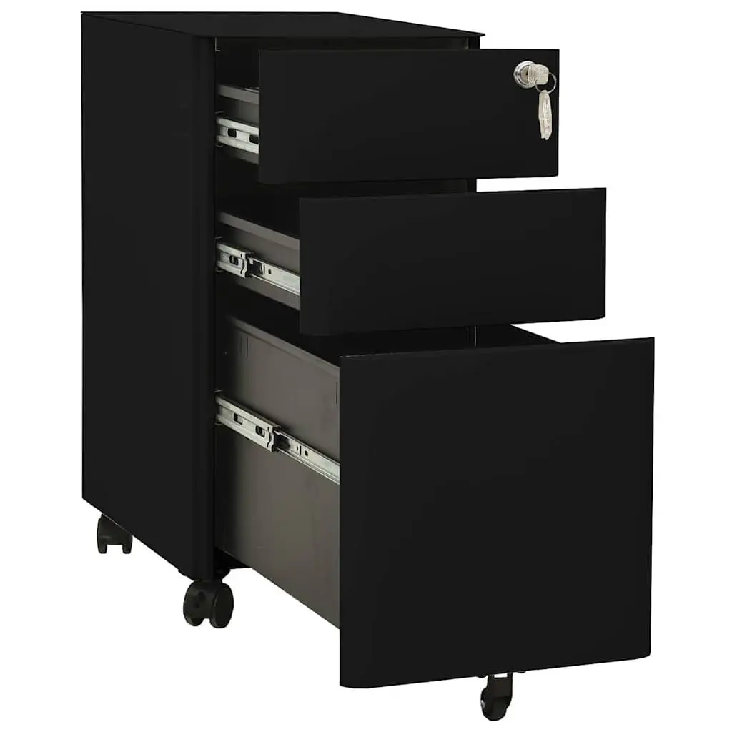 Mobile File Cabinet Steel 3 Drawer Black