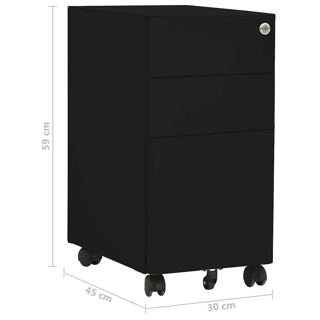 Mobile File Cabinet Steel 3 Drawer Black