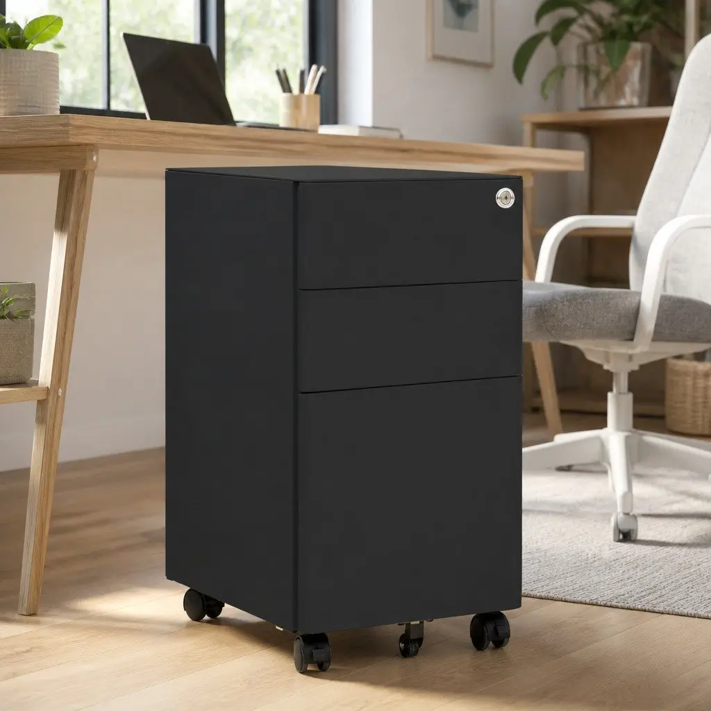 Steel Mobile File Cabinet with 3 Drawers