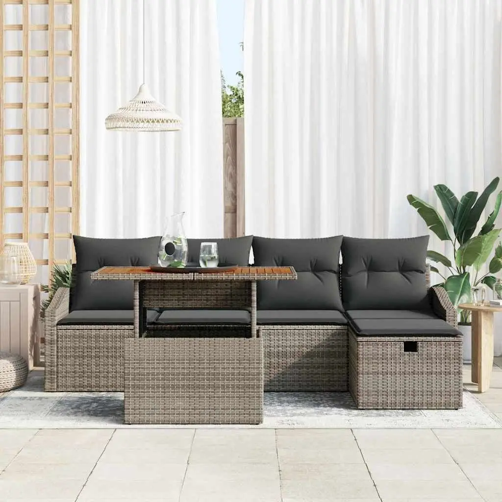 Garden Sofa Set Poly Rattan 6 Piece Grey Outdoor Furniture Patio Lounge Modular
