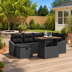 Premium 7-Piece Modular Black Poly Rattan Sofa Set