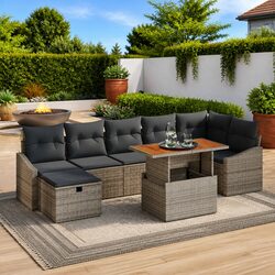 8-Piece Grey Modular Garden Sofa Set for Outdoor Relaxation