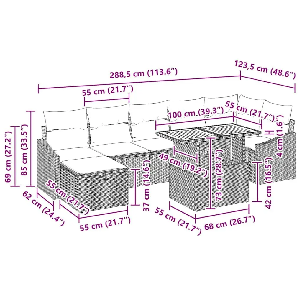 8-Piece Grey Modular Garden Sofa Set for Outdoor Relaxation