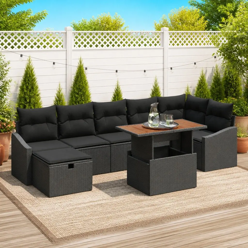 Black Poly Rattan 8-Piece Garden Sofa Set