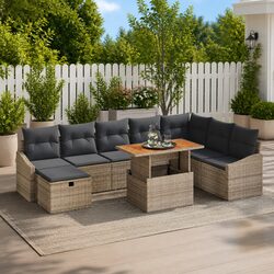 Garden Sofa Set 9 Pieces Modular Outdoor Furniture Grey Poly Rattan with