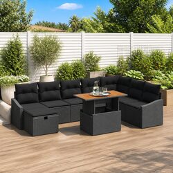 Modular Garden Sofa Set 9 Pieces in Black Poly Rattan