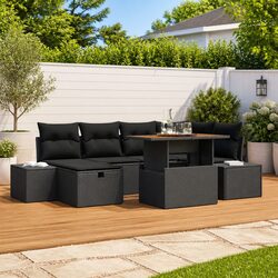 7-Piece Modular Patio Garden Sofa Set in Black Rattan