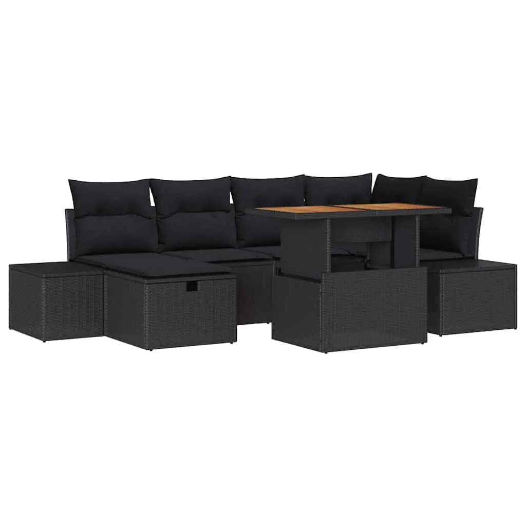 7-Piece Modular Patio Garden Sofa Set in Black Rattan