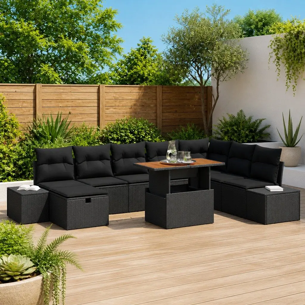 Outdoor Garden Sofa Set Poly Rattan 9 Piece Black