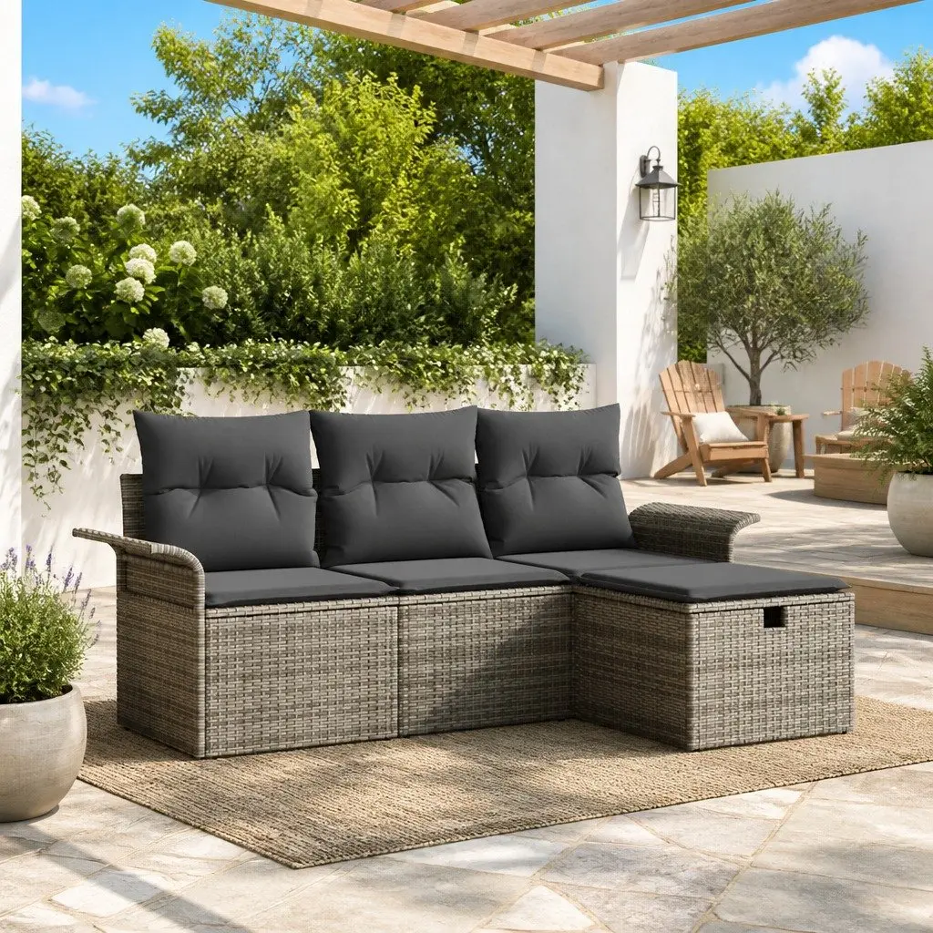 Modular Rattan Sofa Set with Cushions and Storage