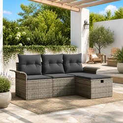 Modular Rattan Sofa Set with Cushions and Storage